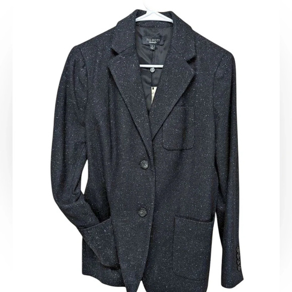 Talbots Blazer Jacket Flecked Donegal Women Size 8 Black Wool Viscose Nylon Silk - Picture 1 of 14